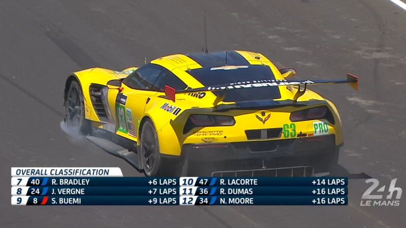 Taylor’s wounded Corvette at the end of the race. Screencap via WEC.